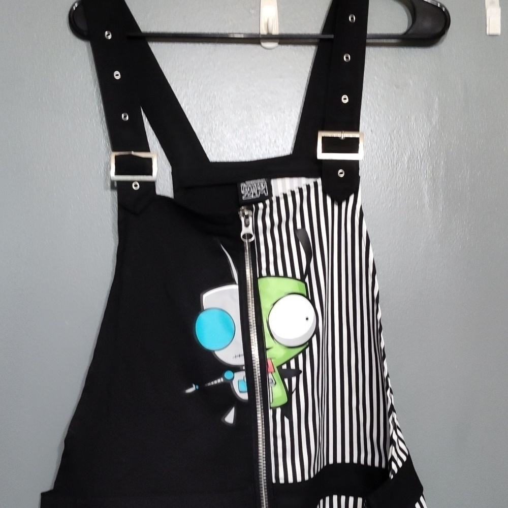 Nickelodeon hot topic Invader Zim GIR Split Stripe Shortalls XL